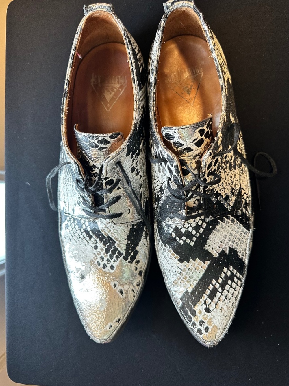 Men’s fluevog buster snakeskin shoes